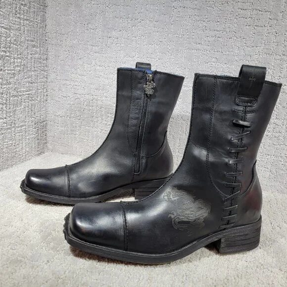 Mark Nason Mens 7.5 Black Dragon Rock Side Lace Up Square Toe Western Boots